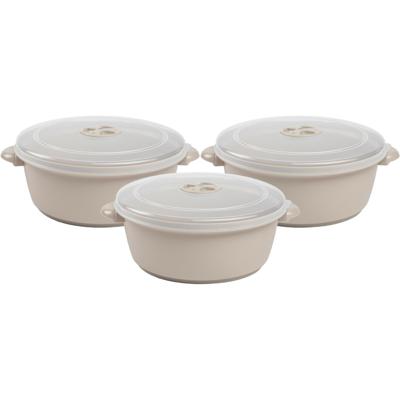 Plasticforte Magnetronschaal met deksel/ventiel - 3x - 2L - beige - kunststof - BPA vrij