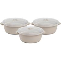Plasticforte Magnetronschaal met deksel/ventiel - 3x - 2L - beige - kunststof - BPA vrij