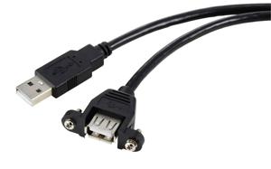 Renkforce USB-kabel USB 2.0 USB-A stekker, USB-A bus 1.00 m Zwart Voor inbouw, Schroefbaar RF-5720386