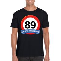 89 jaar and still looking good - t-shirt verkeersbord print - zwart - heren - verjaardag