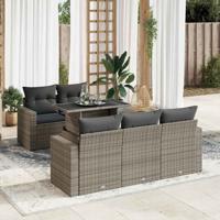 6-delige Loungeset met kussens poly rattan grijs