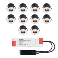 Set van 10 Olivia LED Mini Inbouwspots met Trafo - 12 Volt 3 Watt 150 lumen - Verzonken - Plat 36mm - 2700K - IP44 waterdicht - Niet Dimbaar - Wit