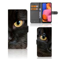 Samsung Galaxy A20s | Telefoonhoesje | Met pasjeshouder | Zwarte Kat