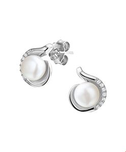 TFT Oorknoppen Parel En Zirkonia Zilver Gerhodineerd Glanzend 12 mm x 10 mm