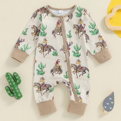 Western Baby Boy Clothes Horse Print Romper Retro Bodysuit Zip Jumpsuit Cute Fall Winter Cowboy Outfit 0-12M Multicolor / 3-6M