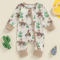 Western Baby Boy Clothes Horse Print Romper Retro Bodysuit Zip Jumpsuit Cute Fall Winter Cowboy Outfit 0-12M Multicolor / 3-6M