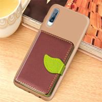Litchi patroon kaart tas portemonnee beugel + TPU telefoon geval met kaartsleuf portemonnee beugel functie voor Galaxy A50 (bruin)