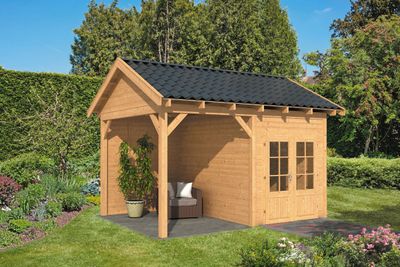 Lariks/Douglas Overkapping Hamar L type 3 blank 478x395 cm- Zadeldak- Onbehandeld lariks Douglas hout- Tuindeco