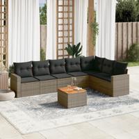8-delige Loungeset met kussens poly rattan grijs
