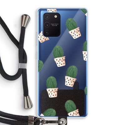 Cactusprint roze: Samsung Galaxy Note 10 Lite Transparant Hoesje met koord