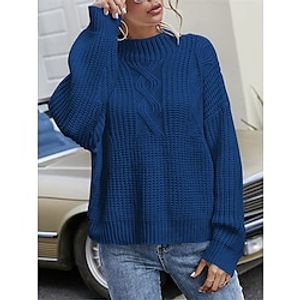 Dames Trui Strakke ronde hals Geribd breien Acryl Gebreid Herfst Winter Normaal Buiten Dagelijks Uitgaan Stijlvol Casual Zacht Lange mouw Effen Kleur Zwart Wit Leger Groen S M L miniinthebox
