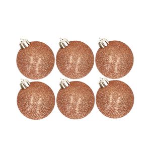 6x stuks kunststof glitter kerstballen koper 6 cm