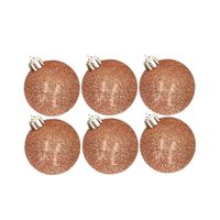 6x stuks kunststof glitter kerstballen koper 6 cm