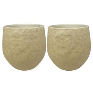 Plantenpot/bloempot in een strakke Modern design look - 2x stuks - zand/beige - Dia 31 cm en Hoogte