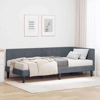 Hoekbedframe met matras Donkergrijs 90 x 200 cm Fluweel