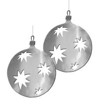 Grote Kerstbal hangdecoratie van karton - 2x - zilver - Dia 30 cm - Kerstversiering