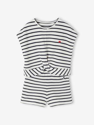 Set voor meisjes, t-shirt en short van fantasie breisel ecru