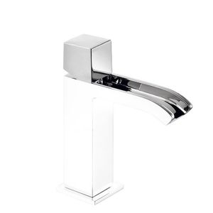 Wastafelmengkraan Tres Cuadro Exclusive Draaiknop Uitloop Gebogen 17 cm met Open Waterval Vierkant Chroom Wit Tres