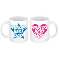 Worlds Best Mom en World Best Dad mok - Cadeau beker set voor Papa en Mama   -