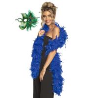 Carnaval gemaskerd bal verkleed set - Venetiaans oogmasker groen/blauw - Veren Boa blauw