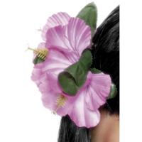 Verkleed Haarbloem - 6x stuks - roze - haarclip Hawaii bloemen - Tropische thema accessoires