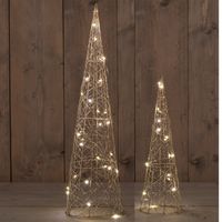 Verlichte LED figuren - kerstboom kegel/piramide - 2x st - goud - H40 en H60 cm - thumbnail