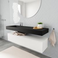 Mondiaz Alan badmeubel 150 cm talc 1 lade vrijhangend wastafel links 1 kraangat zwart