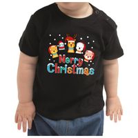 Kerstshirt Merry Christmas diertjes zwart peuter jongen/meisje - thumbnail