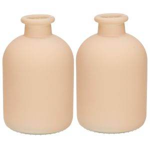 Jodeco - bloemenvaas Avignon - 2x - Fles model - glas - mat taupe - H17 x D11 cm