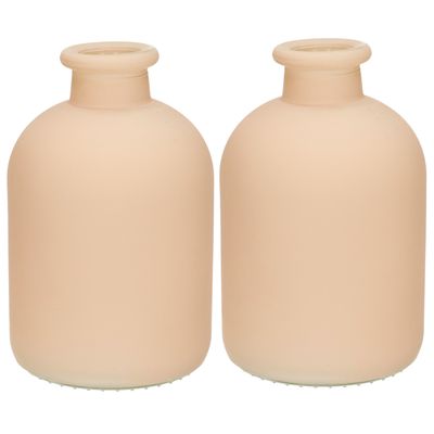 Jodeco - bloemenvaas Avignon - 2x - Fles model - glas - mat taupe - H17 x D11 cm