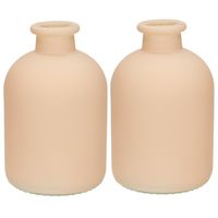 Jodeco - bloemenvaas Avignon - 2x - Fles model - glas - mat taupe - H17 x D11 cm