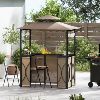 Weerbestendige Grillpaviljoen met bar en 2 Barkrukken Tuinpaviljoen met Dubbele Dak en Luifel Bruin