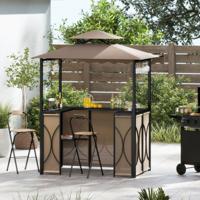 Weerbestendige Grillpaviljoen met bar en 2 Barkrukken Tuinpaviljoen met Dubbele Dak en Luifel Bruin