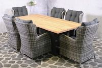 Tuinset Medano - 6 wicker stoelen met teakhouten tafel - thumbnail