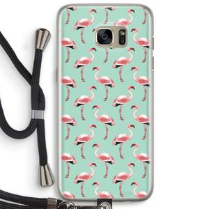 Flamingoprint groen: Samsung Galaxy S7 Edge Transparant Hoesje met koord