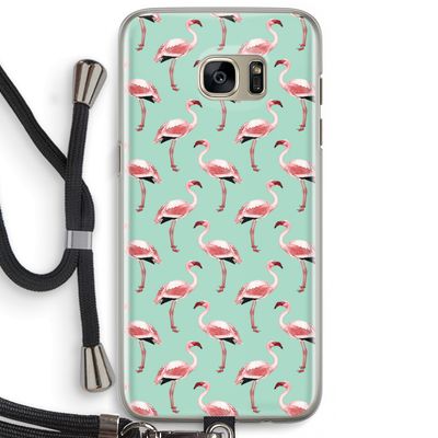Flamingoprint groen: Samsung Galaxy S7 Edge Transparant Hoesje met koord