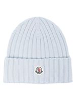 Moncler bonnet en laine vierge à patch logo - Bleu