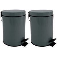 Prullenbak/pedaalemmer - 2x - metaal - donkergrijs - 3 liter - 17 x 25 cm - Badkamer/toilet