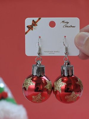 Christmas Snowflakes Stars Print Ball Earrings Christmas Snowflakes Stars Print Ball Earrings