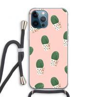 Cactusprint roze: iPhone 12 Pro Transparant Hoesje met koord
