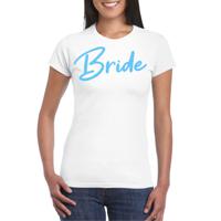Vrijgezellenfeest T-shirt voor dames - Bride - wit - glitter blauw - bruiloft/trouwen - thumbnail