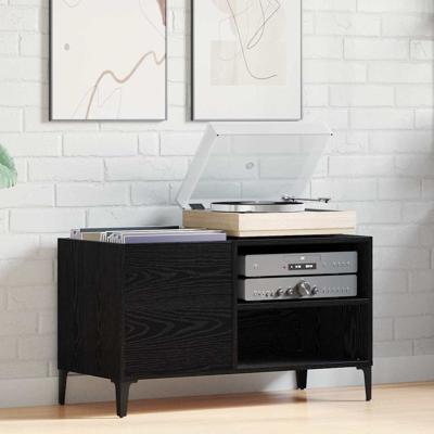 Platenkast met plank Zwart eiken 84.5 x 38 x 48 cm Bewerkt hout