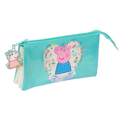 Pennenetui met 3 vakken Peppa Pig Pretty flowers Geel Munt 22 x 12 x 3 cm