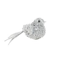 1x stuks decoratie vogels op clip glitter zilver 12 cm