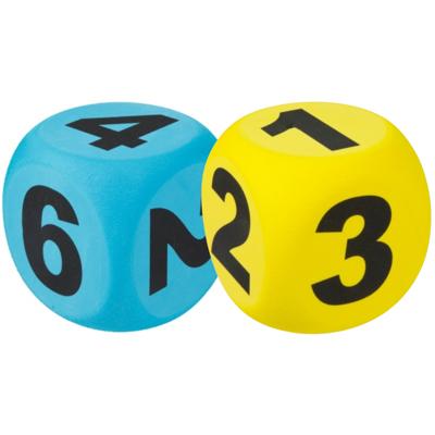 Dobbelsteen XXL - 2x stuks - geel en blauw - 10 cm - EVA schuim - educatief