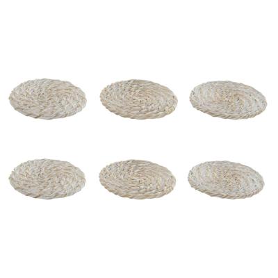 Onderzetters Home ESPRIT Wit Natuurlijk Bamboe Rotan 12 x 12 x 6 cm