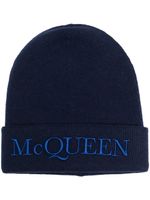 Alexander McQueen bonnet en cachemire à logo brodé - Bleu