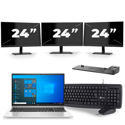 HP EliteBook 850 G8 - Intel Core i5-11e Generatie - 15 inch - 16GB RAM - 256GB SSD - Windows 11 + 3x 24 inch Monitor