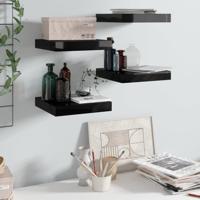 Wandschappen zwevend 4 st 23x23,5x3,8 cm MDF hoogglans zwart