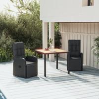 3-delige Tuinset poly rattan en massief acaciahout zwart